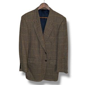 Tom James Chocolate Gold & Navy Houndstooth Tweed Sport Coat Size 42R
